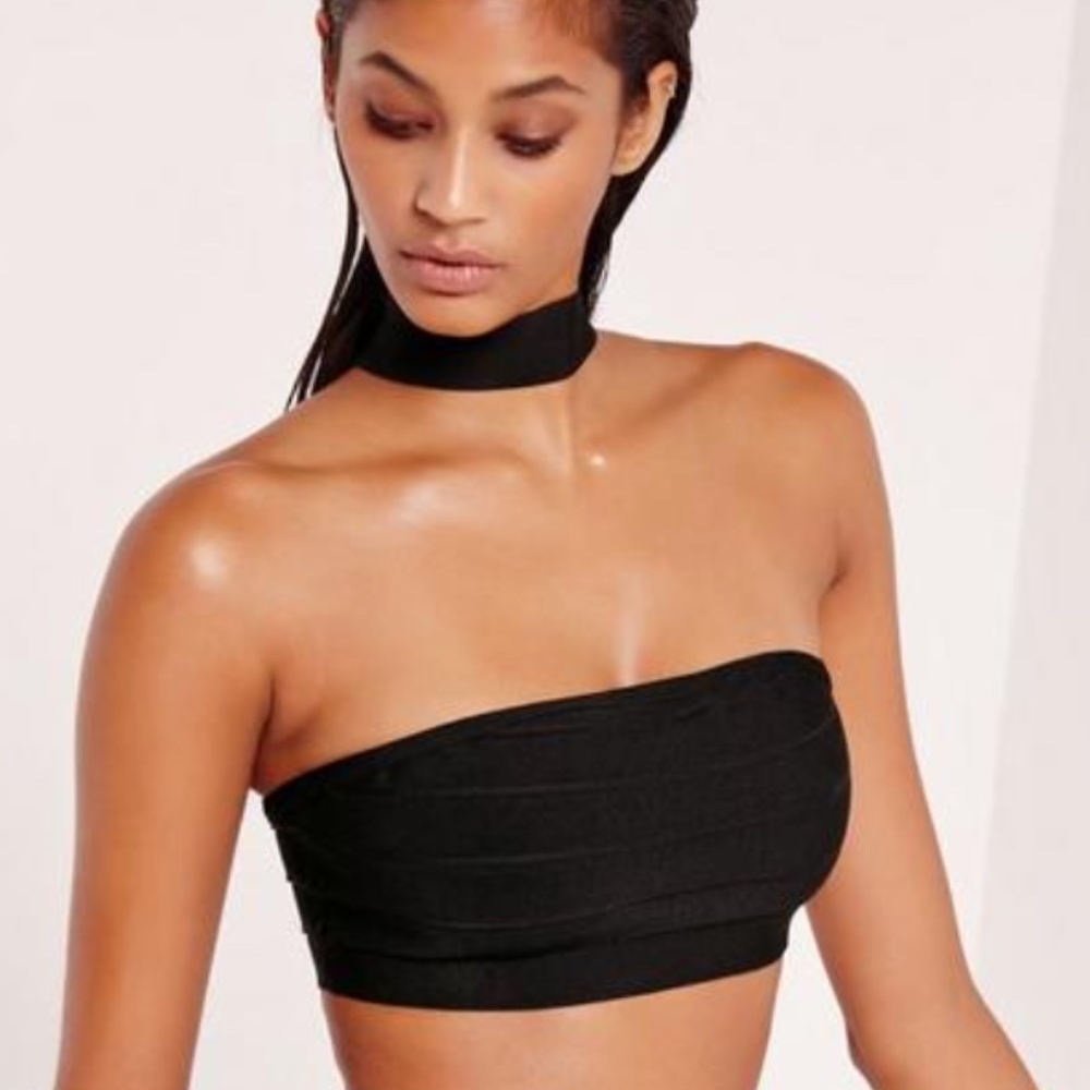 NEW Missguided Sexy Black Choker Bikini Top Bodycon Women’s Size 8 New w/ Tags